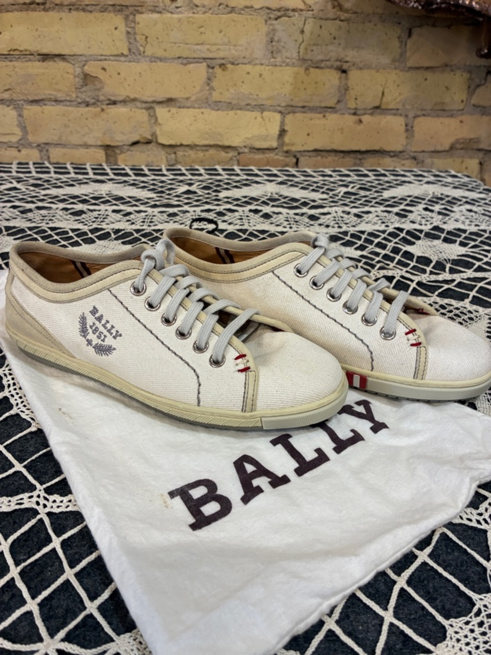 Bally 1851 Cream Canvas Low-Top Sneakers with Subtle Tan Trim, 6.5